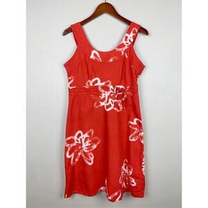 Lole Perl Linen Cotton Tank Dress Coral White Floral Women's 8